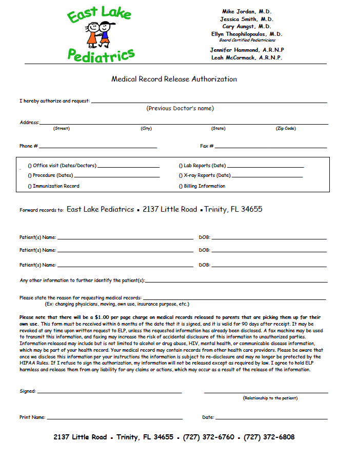 Forms East Lake Pediatrics